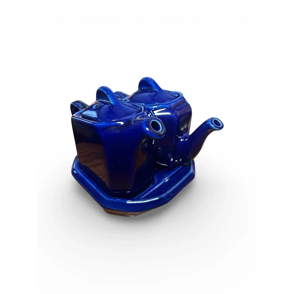 Hall China 1970s-80s Tea For Two Colbalt Blue 3 Piece Set MCM‎ Fiesta Ware Match